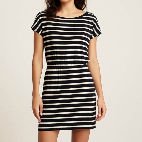 Xhilaration Black & White Striped Casual Dress - Picture 1 of 4
